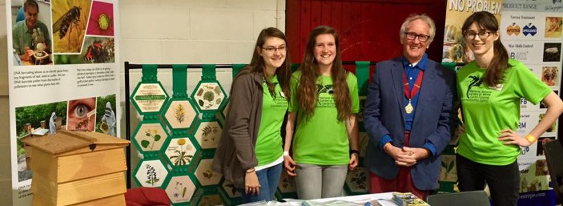 Our Science team, Alice, Lucy and Laura with Tony Shaw, President of the Welsh Beekeepers' Association